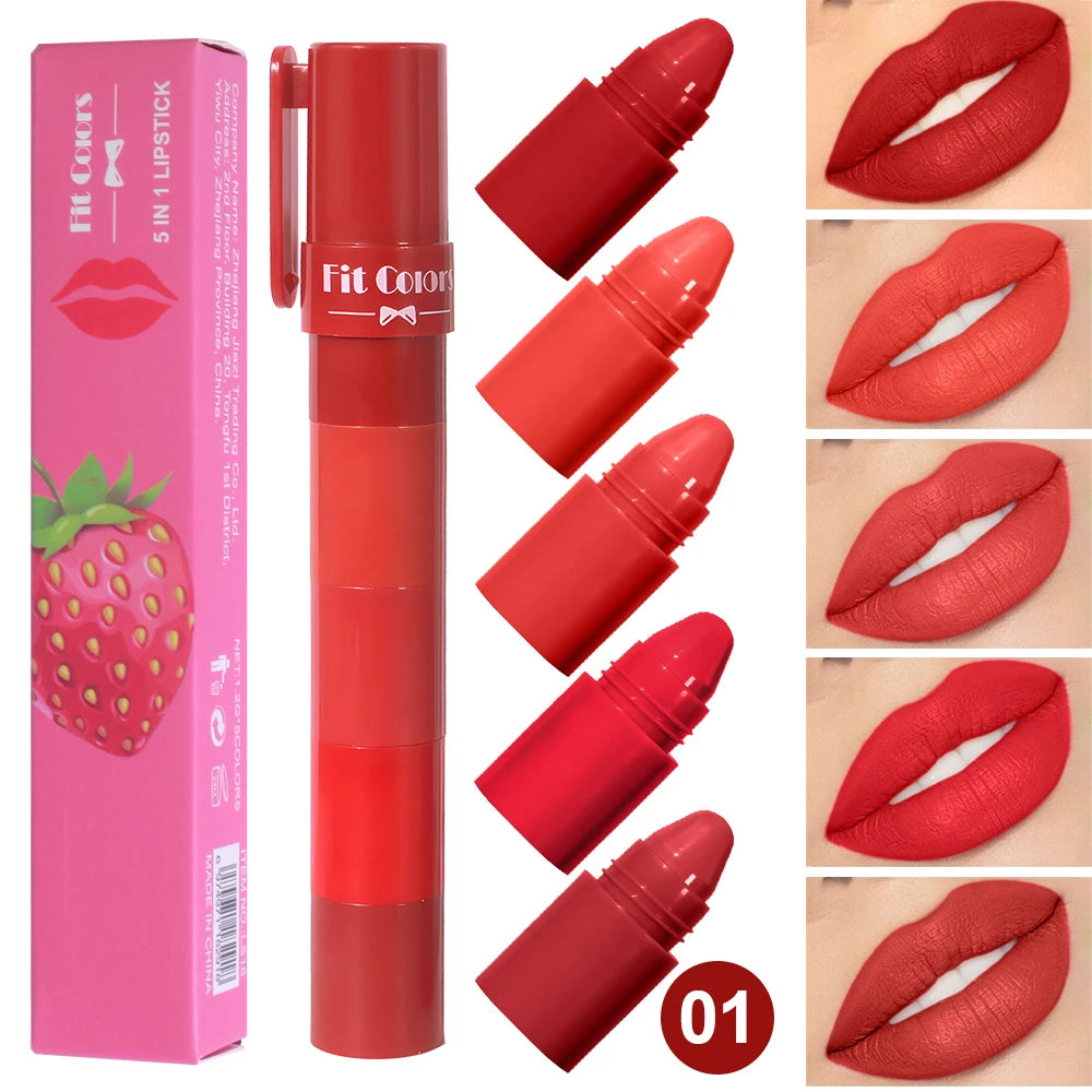 5-in-1 Fruit Velvet Matte Lipstick Set - My Charm Corner
