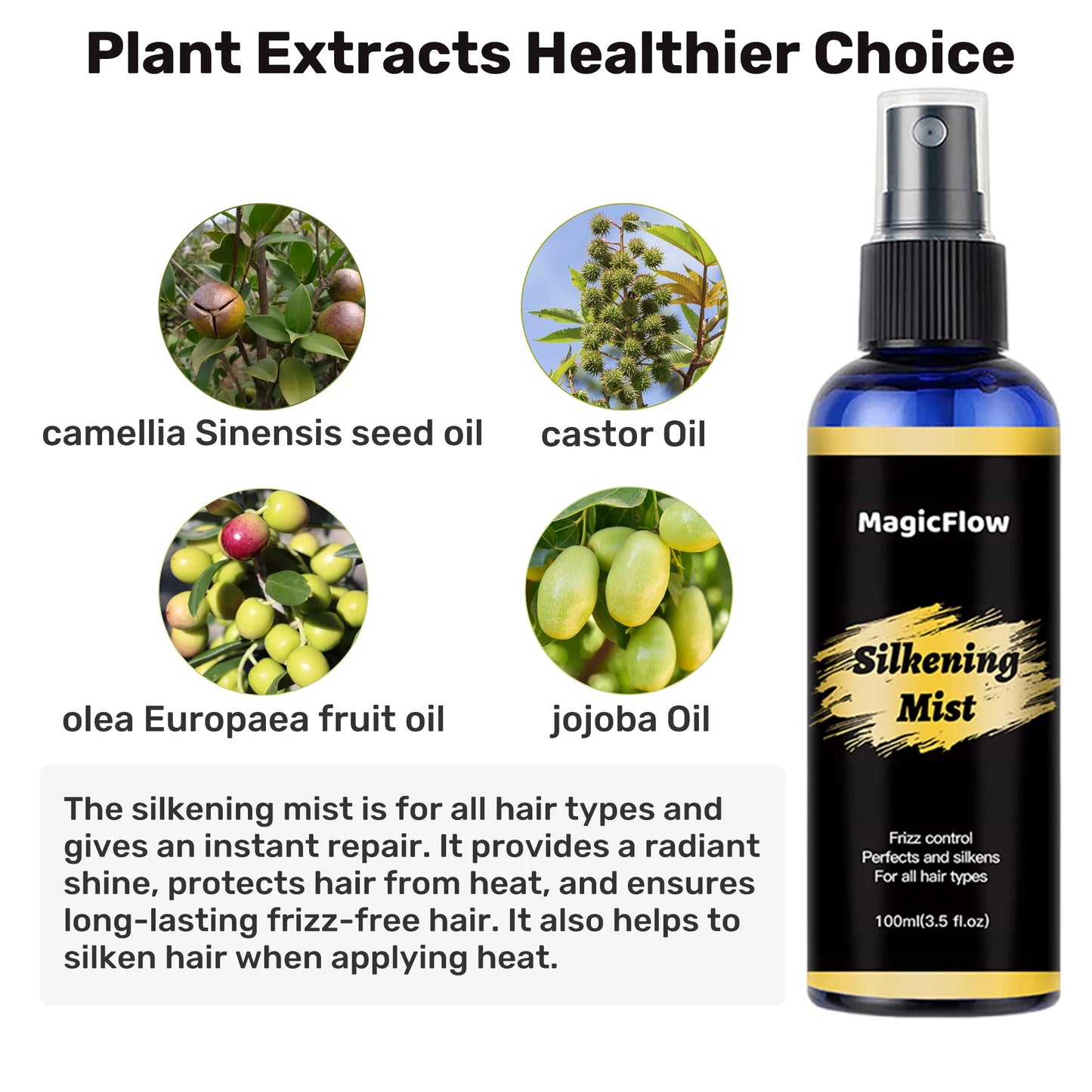 Silkening Mist Hair Spray Frizz Control Dry Damaged Smoothing Magic Hair Care Serum - My Charm Corner