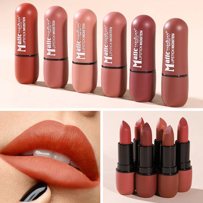 6-Color Long-Lasting Color Lip Makeup - My Charm Corner