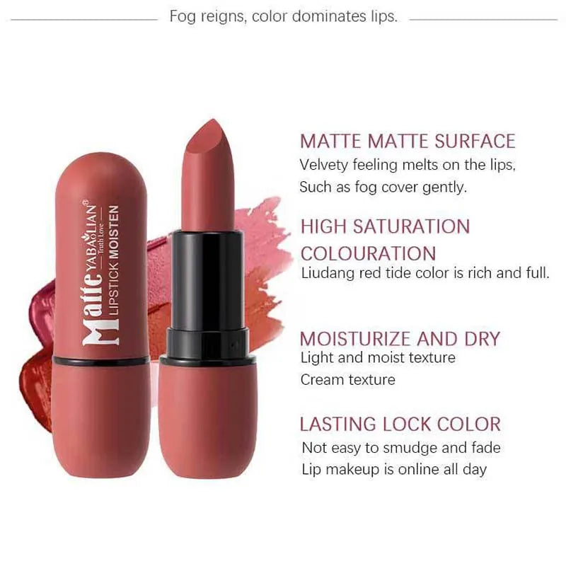 6-Color Long-Lasting Color Lip Makeup - My Charm Corner