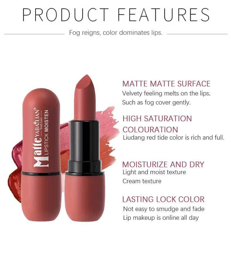 6-Color Long-Lasting Color Lip Makeup - My Charm Corner